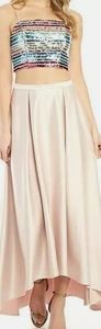 Junior 2-Piece Sequin Crop Top with Satin Skirt
